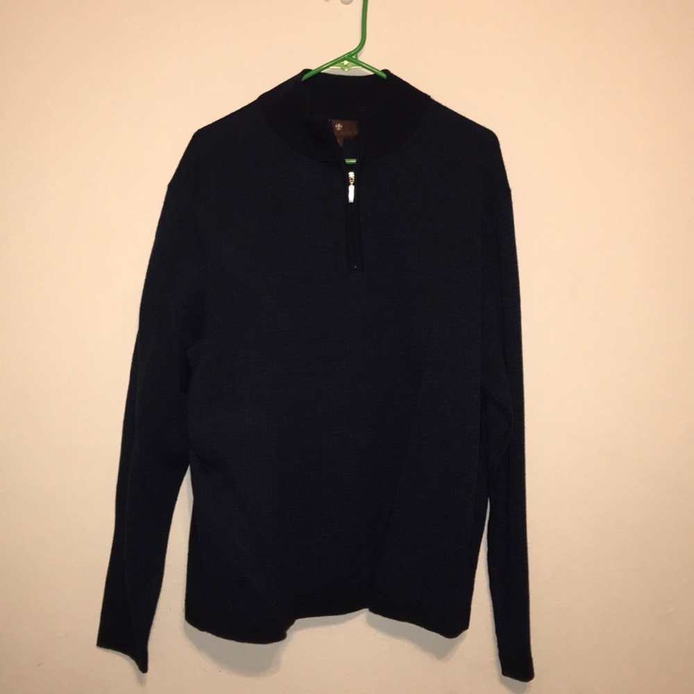 Toscano Men’s Zip Up Sweater. Dark Blue Patterned.